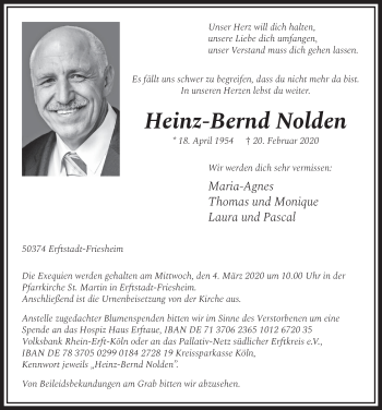 Anzeige von Heinz-Bernd Nolden von  Sonntags-Post 
