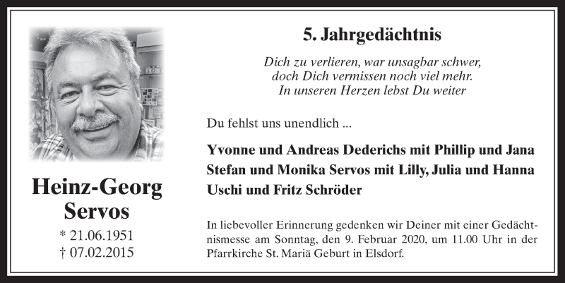  Traueranzeige für Heinz-Georg Servos vom 18.07.2023 aus  Werbepost 