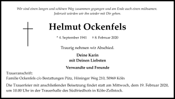 Anzeige von Helmut Ockenfels von Kölner Stadt-Anzeiger / Kölnische Rundschau / Express