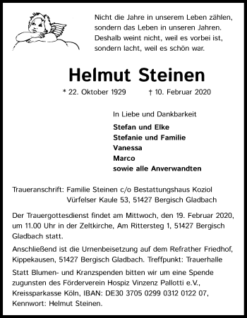 Anzeige von Helmut Steinen von Kölner Stadt-Anzeiger / Kölnische Rundschau / Express