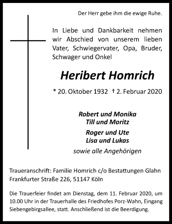 Anzeige von Heribert Homrich von  Kölner Wochenspiegel 