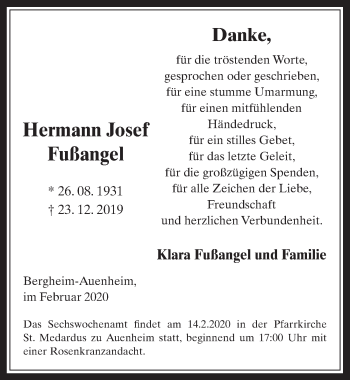 Anzeige von Hermann Josef Fußangel von  Werbepost 