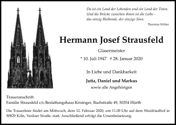 Anzeige von Hermann Josef Strausfeld von Kölner Stadt-Anzeiger / Kölnische Rundschau / Express