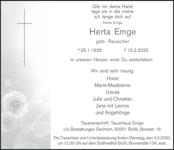 Anzeige von Herta Emge von  Schlossbote/Werbekurier 