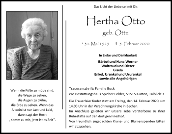 Anzeige von Hertha Otto von Kölner Stadt-Anzeiger / Kölnische Rundschau / Express
