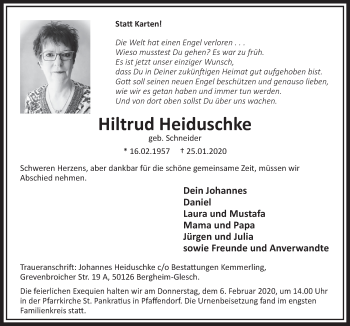 Anzeige von Hiltrud Heiduschke von  Sonntags-Post 