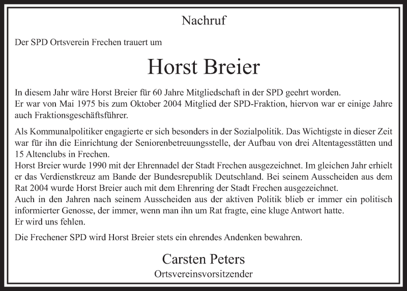  Traueranzeige für Horst Breier vom 01.02.2020 aus  Sonntags-Post 