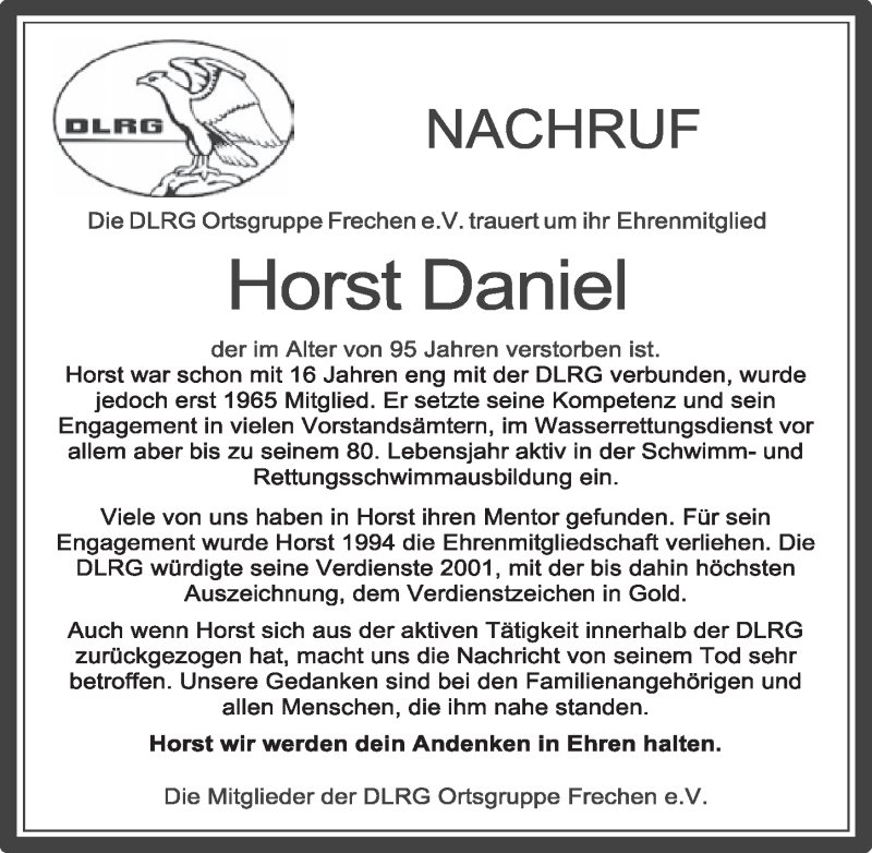  Traueranzeige für Horst Daniel vom 08.02.2020 aus  Sonntags-Post 