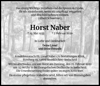 Anzeige von Horst Naber von Kölner Stadt-Anzeiger / Kölnische Rundschau / Express