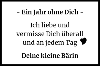 Anzeige von Ich liebe und vermisse Dich  von Kölner Stadt-Anzeiger / Kölnische Rundschau / Express