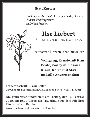 Anzeige von Ilse Liebert von  Werbepost 