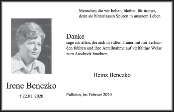 Anzeige von Irene Bencko von  Sonntags-Post 
