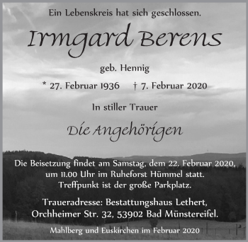 Anzeige von Irmgard Berens von  Blickpunkt Euskirchen 