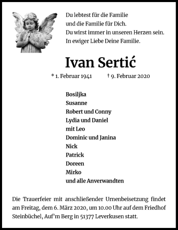 Anzeige von Ivan Sertic von Kölner Stadt-Anzeiger / Kölnische Rundschau / Express