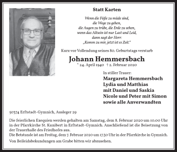 Anzeige von Johann Hemmersbach von  Werbepost 