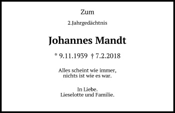 Anzeige von Johannes Mandt von Kölner Stadt-Anzeiger / Kölnische Rundschau / Express
