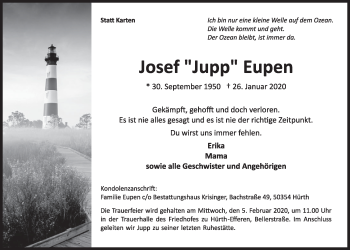 Anzeige von Josef Eupen von  Sonntags-Post 