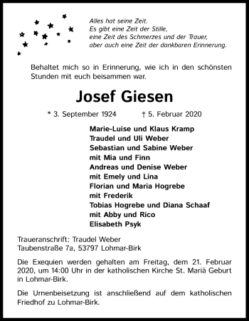 Anzeige von Josef Giesen von Kölner Stadt-Anzeiger / Kölnische Rundschau / Express
