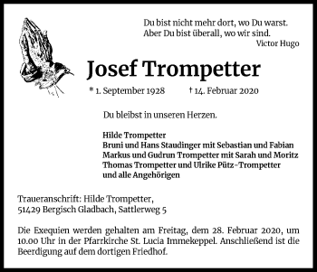Anzeige von Josef Trompetter von Kölner Stadt-Anzeiger / Kölnische Rundschau / Express