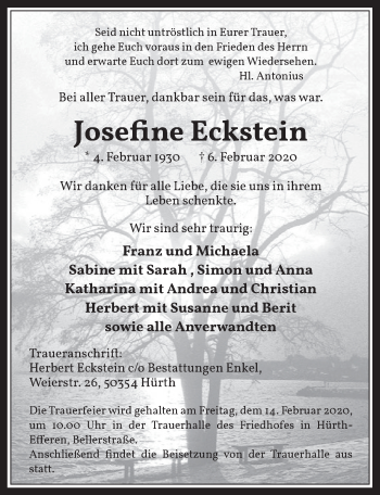 Anzeige von Josefi ne Eckstein von  Wochenende 