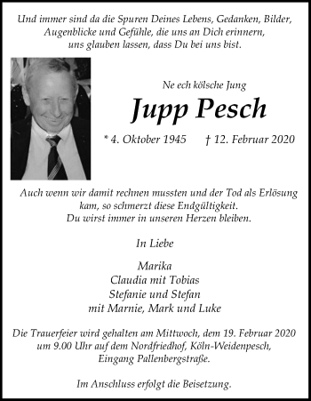 Anzeige von Jupp Pesch von Kölner Stadt-Anzeiger / Kölnische Rundschau / Express