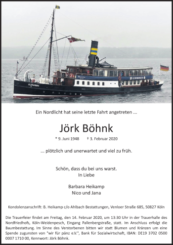 Anzeige von Jörk Böhnk von Kölner Stadt-Anzeiger / Kölnische Rundschau / Express