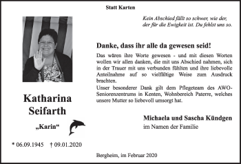 Anzeige von Karin Seifarth von  Sonntags-Post 