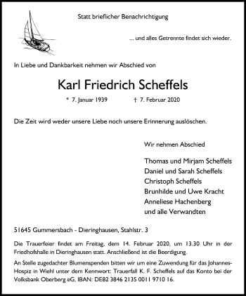 Anzeige von Karl Friedrich Scheffels von Kölner Stadt-Anzeiger / Kölnische Rundschau / Express