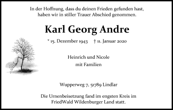 Anzeige von Karl Georg Andre von Kölner Stadt-Anzeiger / Kölnische Rundschau / Express