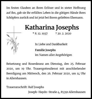 Anzeige von Katharina Josephs von Kölner Stadt-Anzeiger / Kölnische Rundschau / Express
