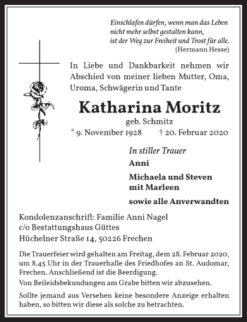 Anzeige von Katharina Moritz von  Wochenende 
