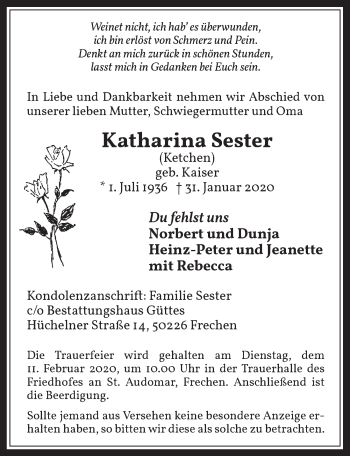 Anzeige von Katharina Sester von  Wochenende 