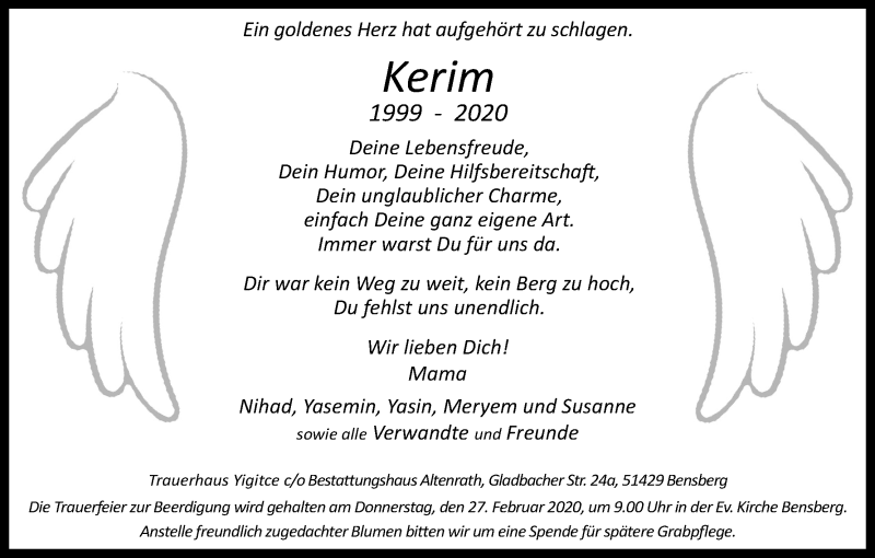  Traueranzeige für Kerim  vom 22.02.2020 aus Kölner Stadt-Anzeiger / Kölnische Rundschau / Express