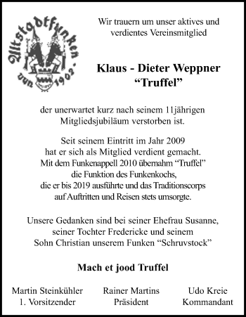 Anzeige von Klaus-Dieter Weppner von Kölner Stadt-Anzeiger / Kölnische Rundschau / Express