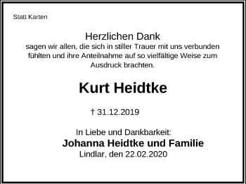 Anzeige von Kurt Heidtke von Kölner Stadt-Anzeiger / Kölnische Rundschau / Express