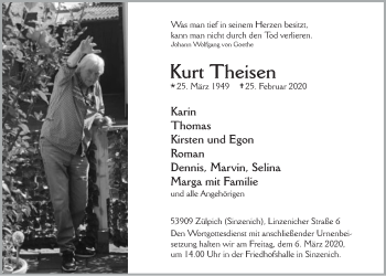 Anzeige von Kurt Theisen von  Blickpunkt Euskirchen 