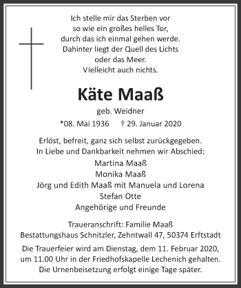 Anzeige von Käte Maaß von  Werbepost 