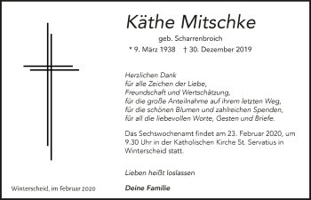 Anzeige von Käthe Mitschke von  Extra Blatt 