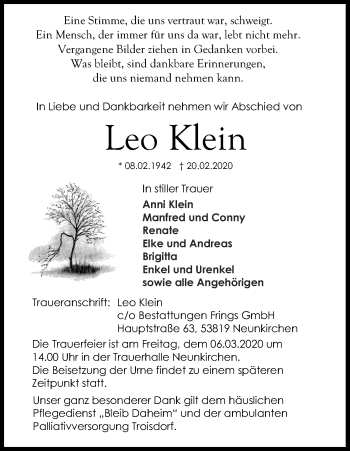 Anzeige von Leo Klein von Kölner Stadt-Anzeiger / Kölnische Rundschau / Express