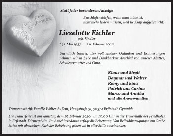 Anzeige von Lieselotte Eichler von  Werbepost 