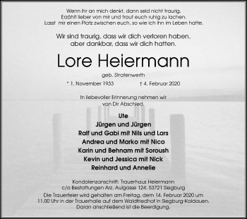 Anzeige von Lore Heiermann von Kölner Stadt-Anzeiger / Kölnische Rundschau / Express