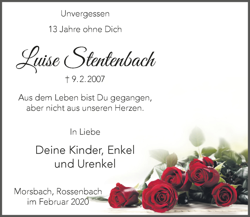  Traueranzeige für Luise Stentenbach vom 12.02.2020 aus  Lokalanzeiger 