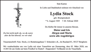Anzeige von Lydia Stock von  Sonntags-Post 