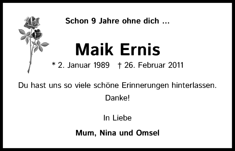 Traueranzeige für Maik Ernis vom 26.02.2020 aus Kölner Stadt-Anzeiger / Kölnische Rundschau / Express