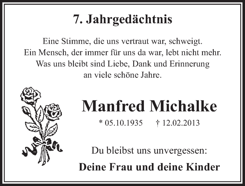  Traueranzeige für Manfred Michalke vom 18.07.2023 aus  Sonntags-Post 