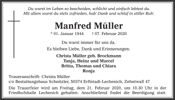 Anzeige von Manfred Müller von  Werbepost 