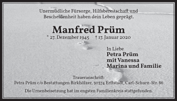Anzeige von Manfred Prüm von  Werbepost 