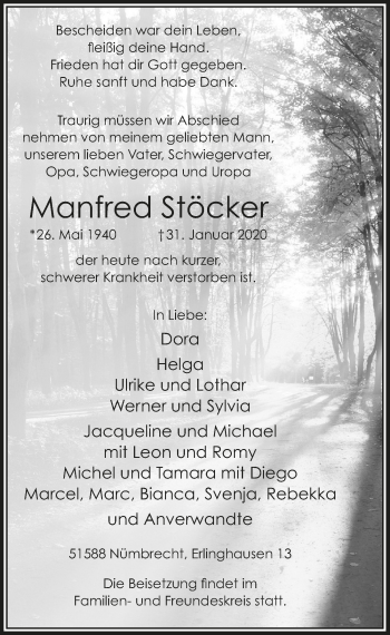 Anzeige von Manfred Stöcker von  Lokalanzeiger 