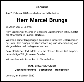 Anzeige von Marcel Brungs von Kölner Stadt-Anzeiger / Kölnische Rundschau / Express