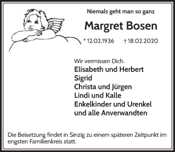 Anzeige von Margret Bosen von  Schlossbote/Werbekurier 